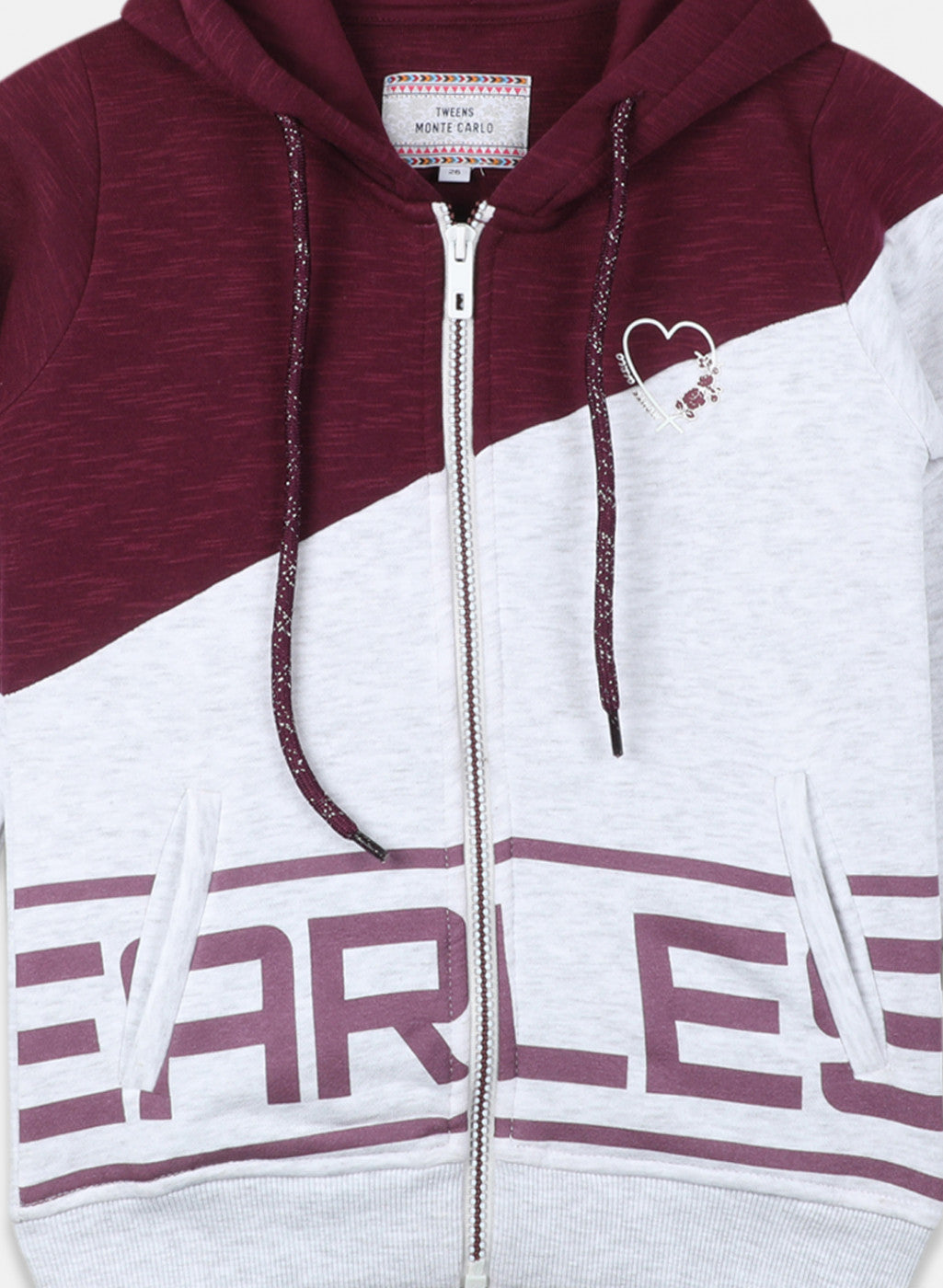 Girls Maroon & Grey Printed Sweatshirt