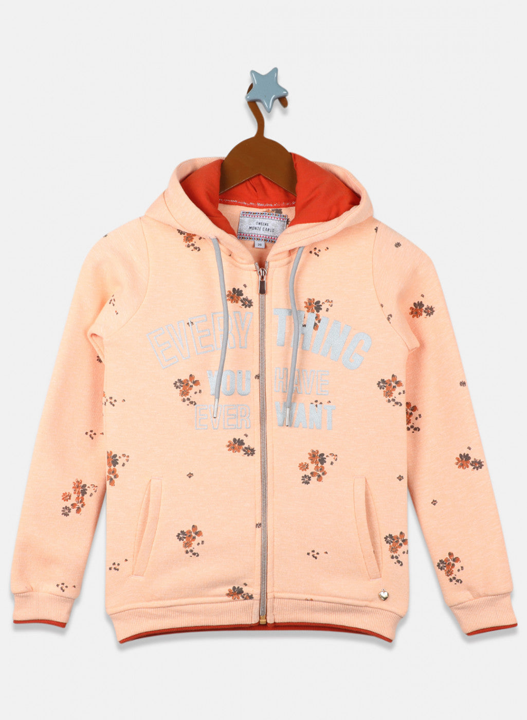Girls Light Orange Printed Sweatshirt