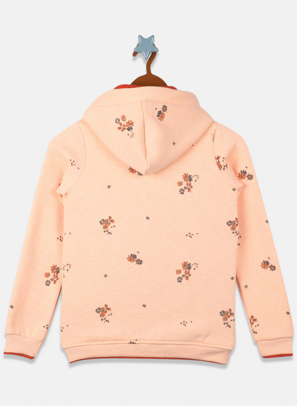 Girls Light Orange Printed Sweatshirt