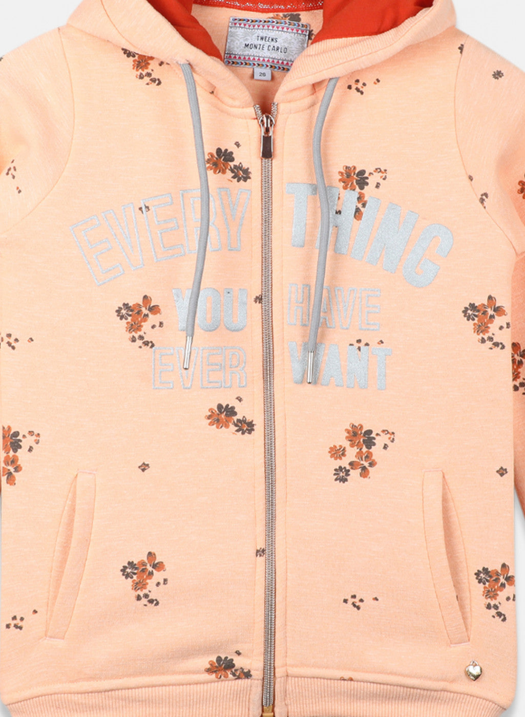 Girls Light Orange Printed Sweatshirt