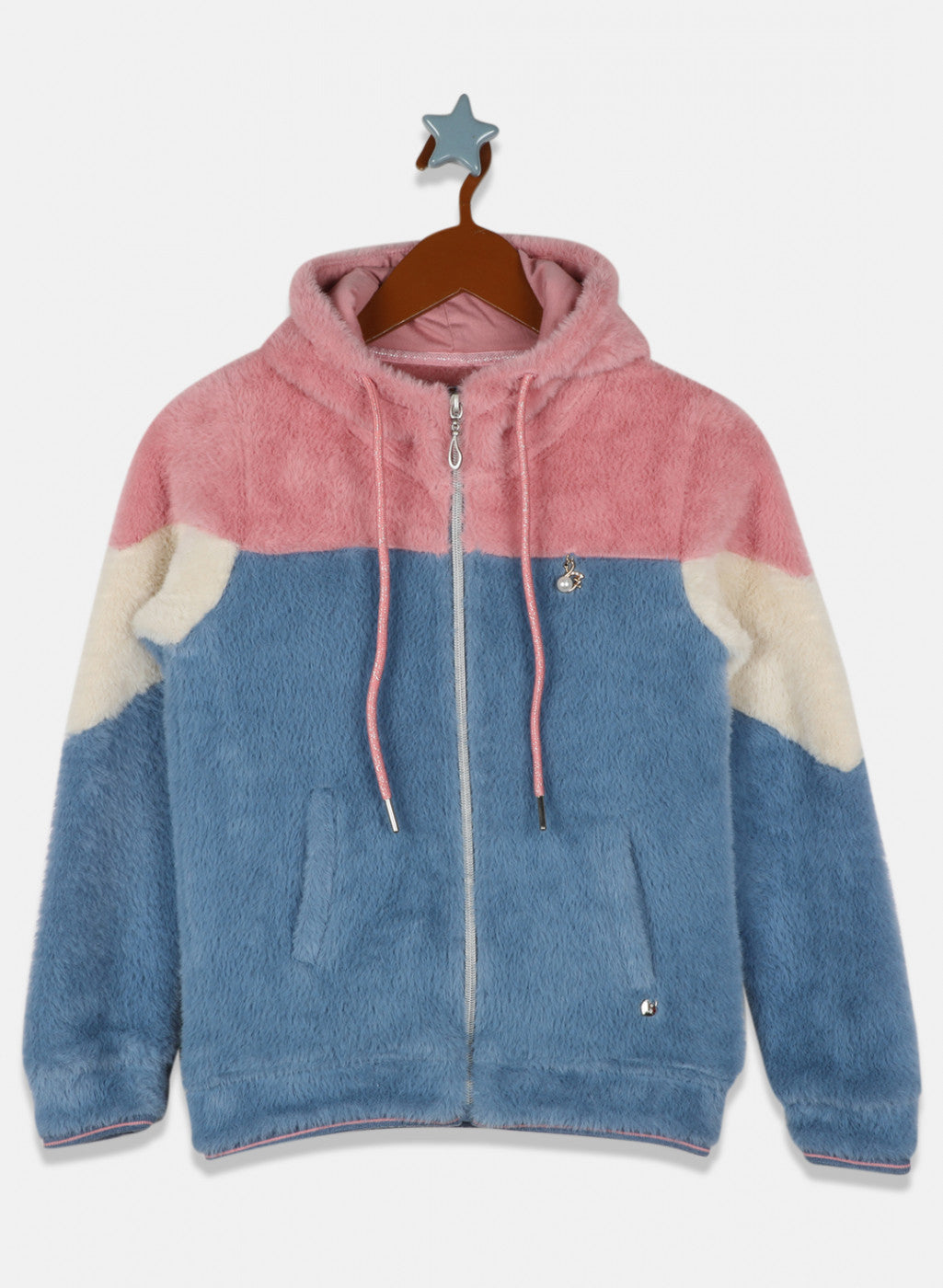 Girls Peach & Blue Solid Sweatshirt