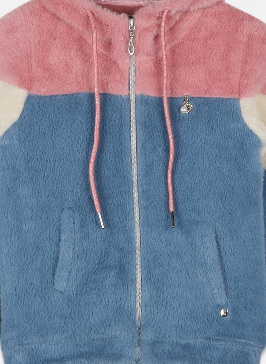 Girls Peach & Blue Solid Sweatshirt