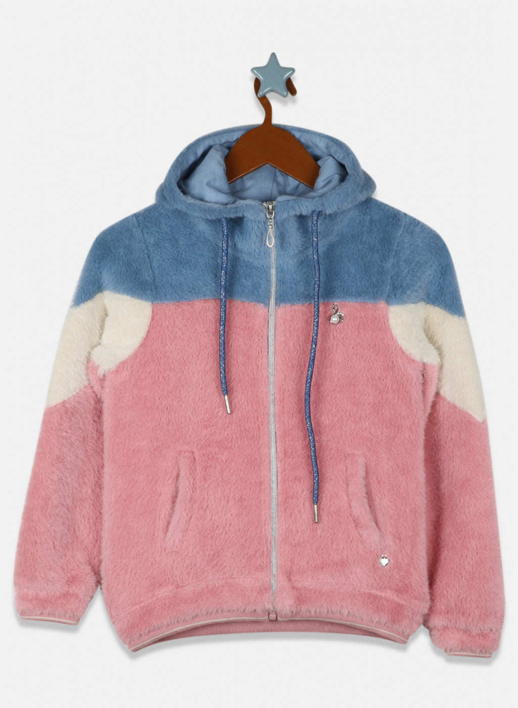 Girls Peach & Blue Solid Sweatshirt