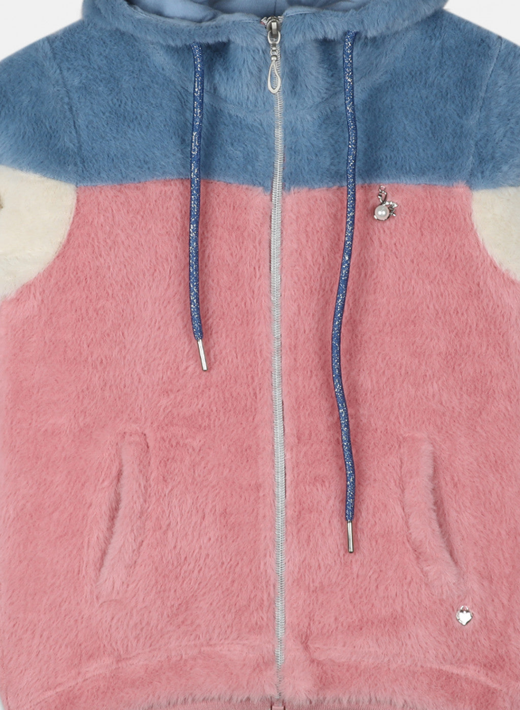 Girls Peach & Blue Solid Sweatshirt