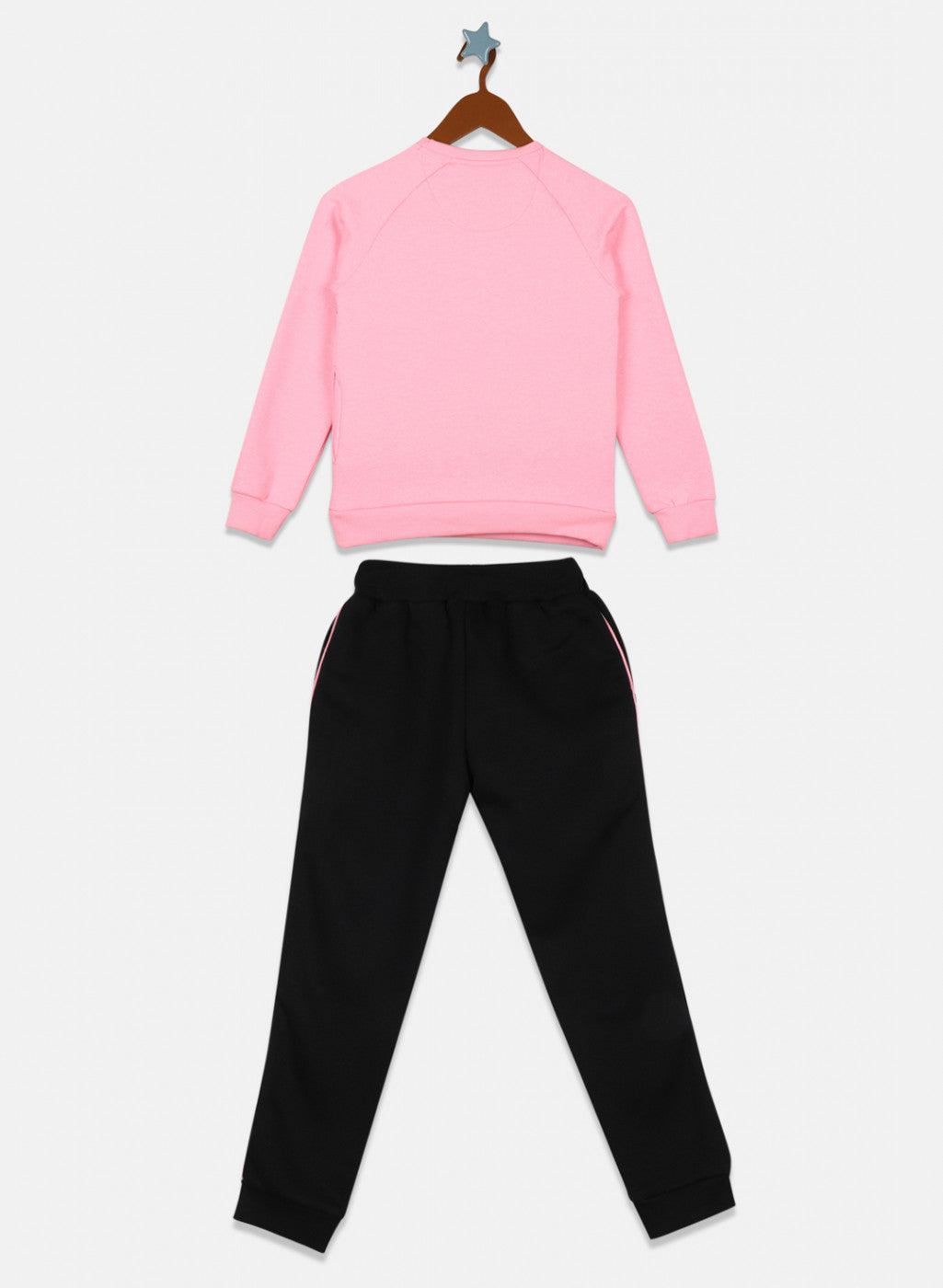 Girls Pink & Black Printed Tracksuit