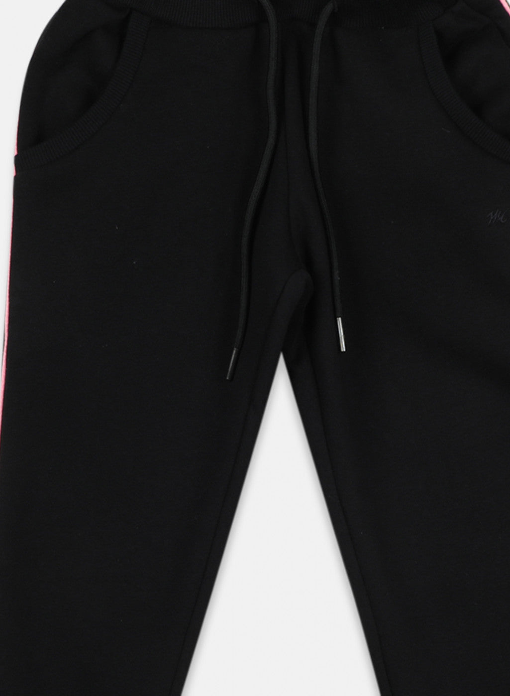 Girls Pink & Black Printed Tracksuit