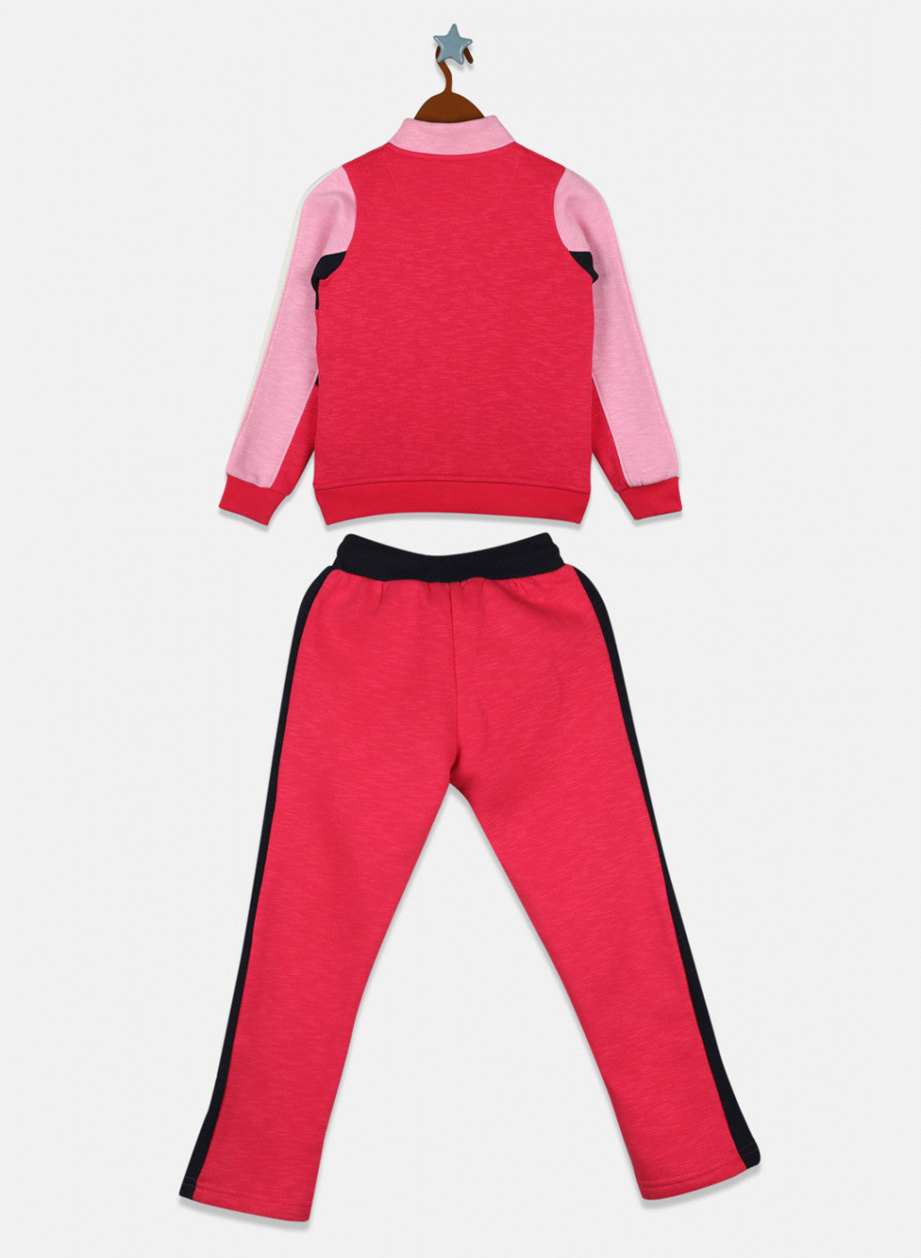 Girls Pink & Red Solid Tracksuit