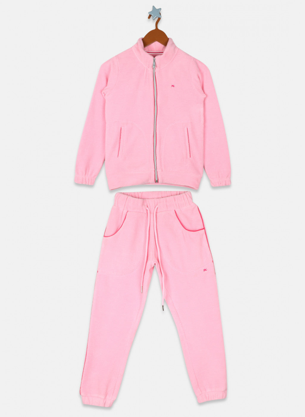 Girls Pink Solid Tracksuit