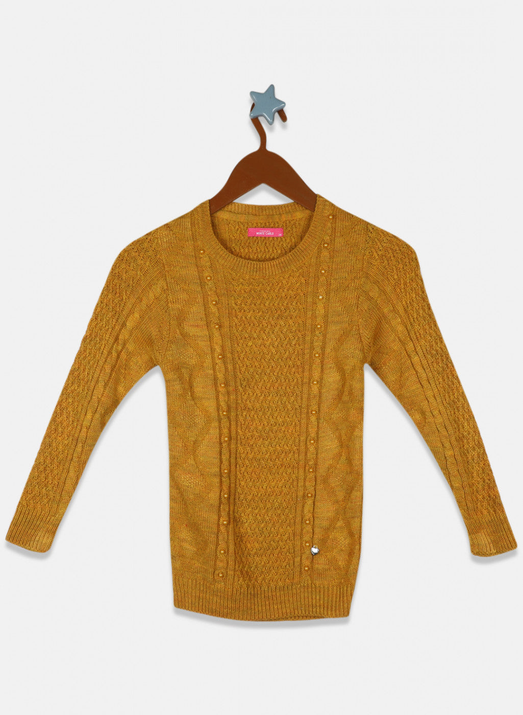 Girls Mustard Self Design Top