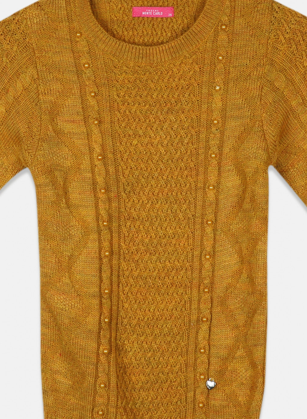 Girls Mustard Self Design Top