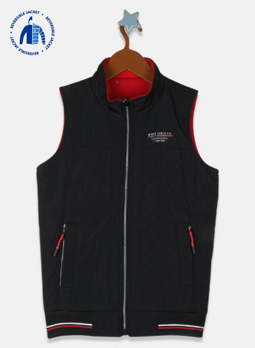 Boys Black & Red Reversible Solid Jacket