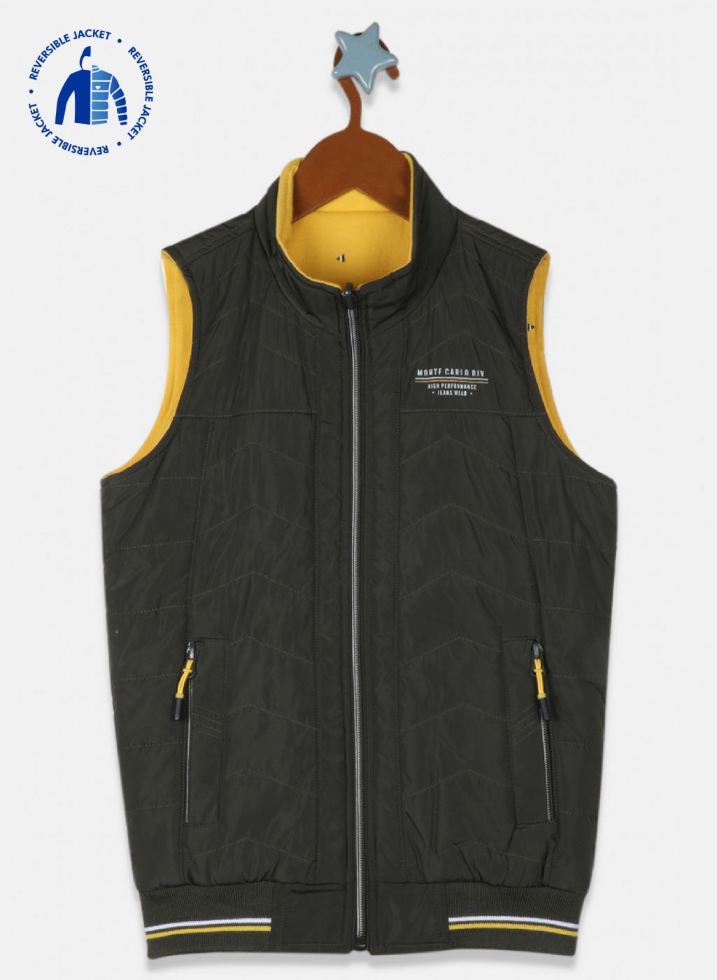 Boys Olive & Yellow Reversible Solid Jacket