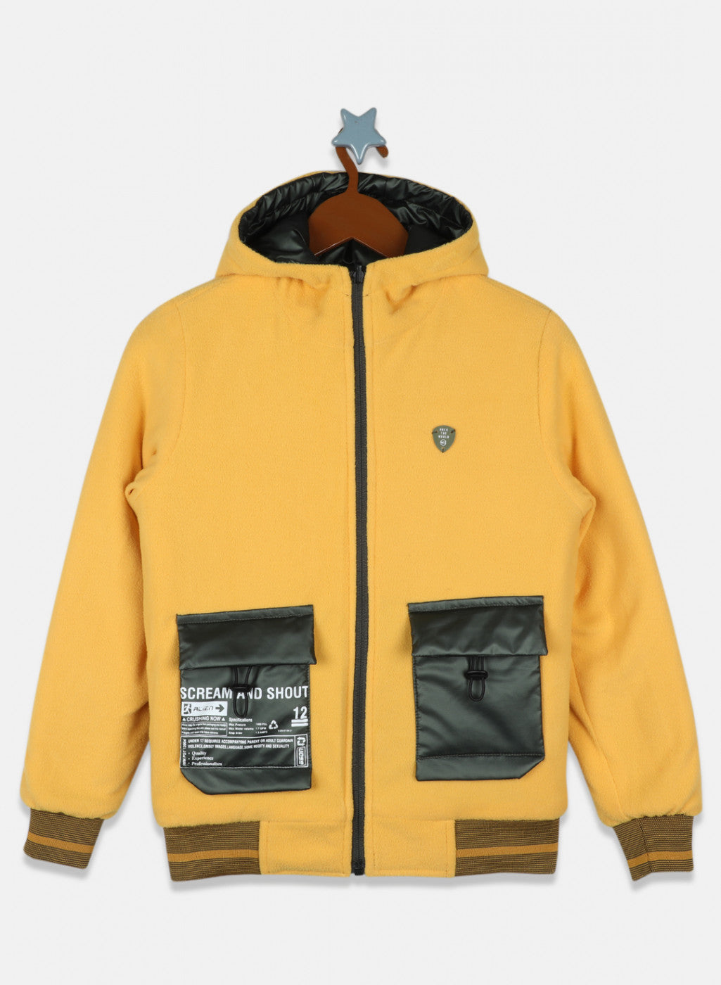 Boys Olive & Yellow Reversible Solid Jacket