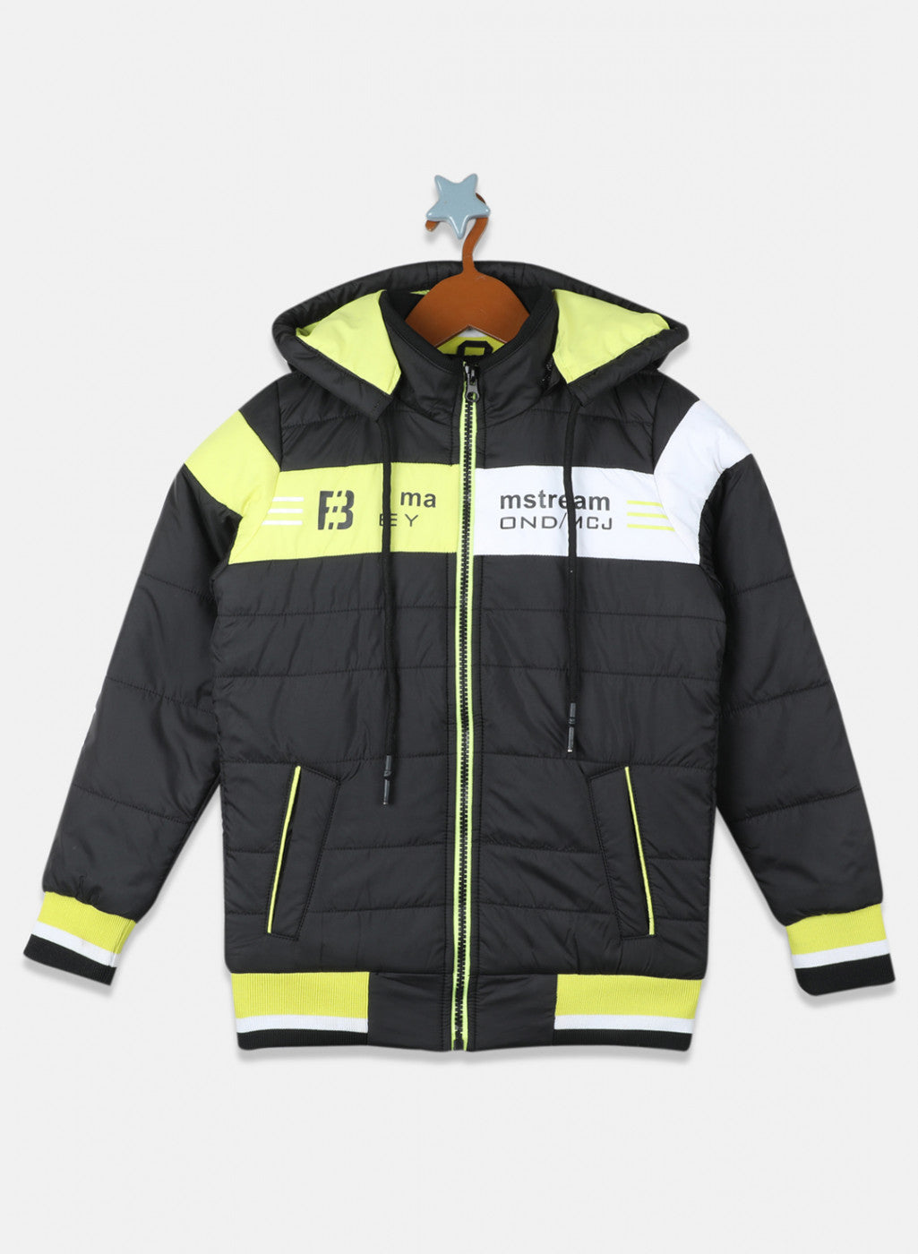 Boys Black & Neon Green Solid Jacket