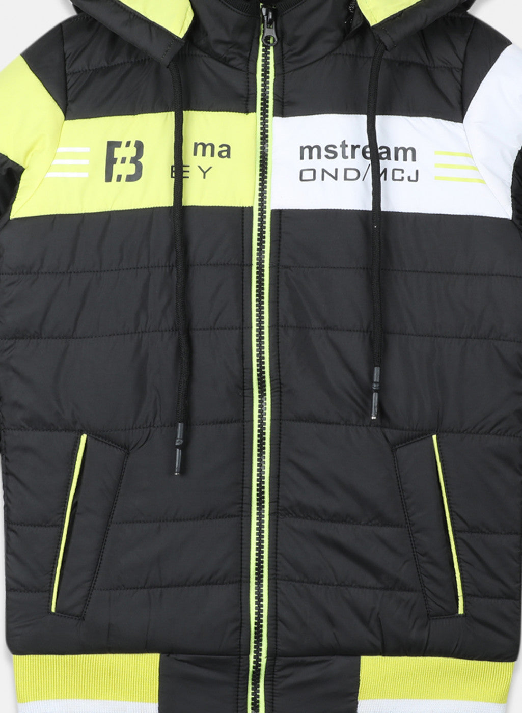 Boys Black & Neon Green Solid Jacket