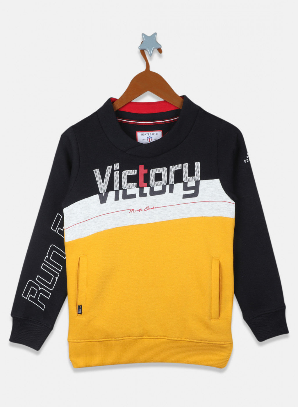 Boys Navy Blue & Mustard Printed Sweatshirt