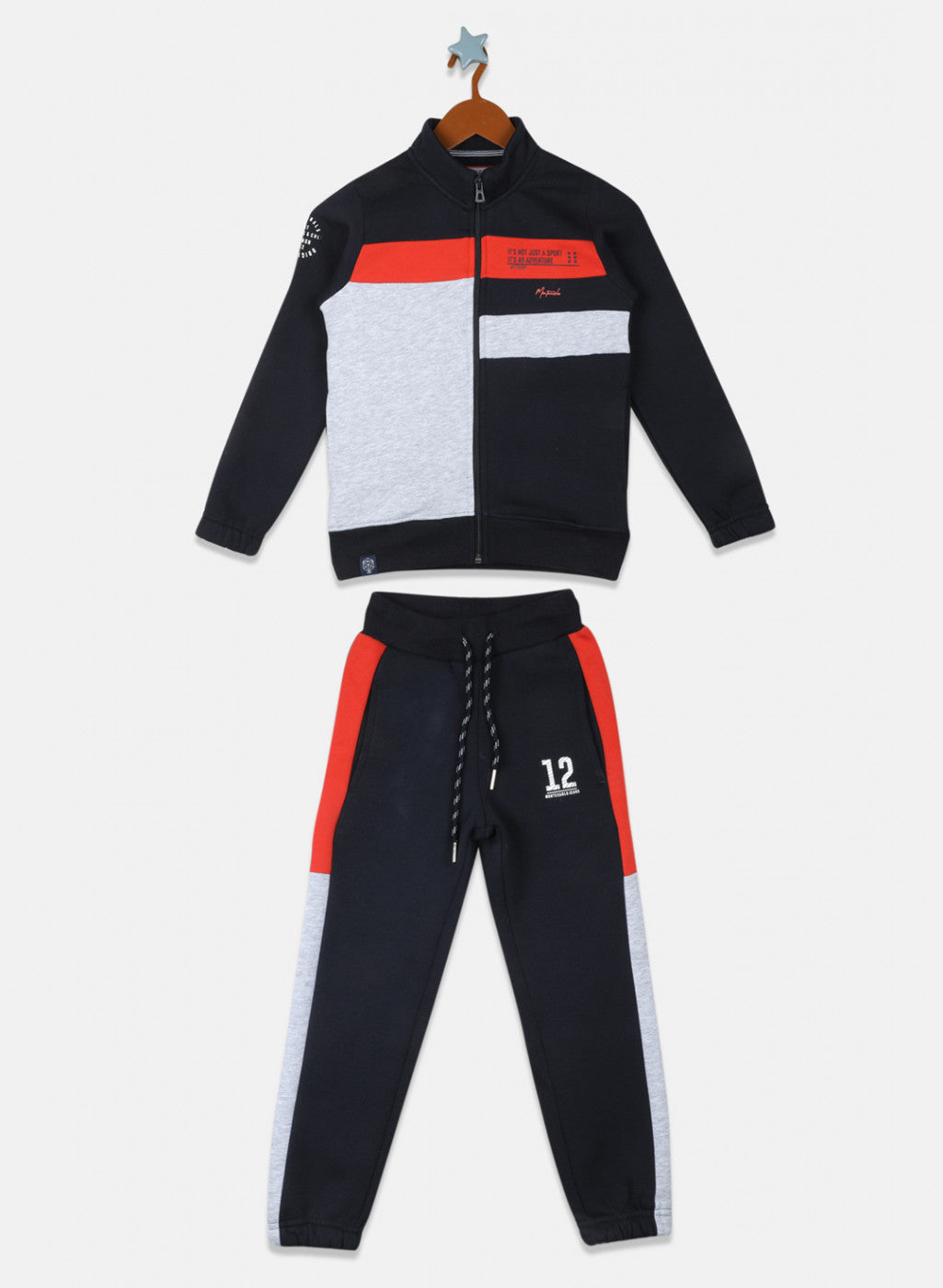 Boys Navy Blue Solid Tracksuit