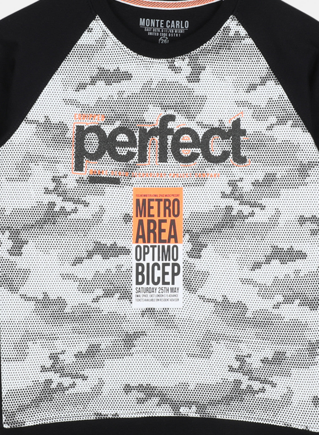 Boys Black & White Printed Sweatshirt