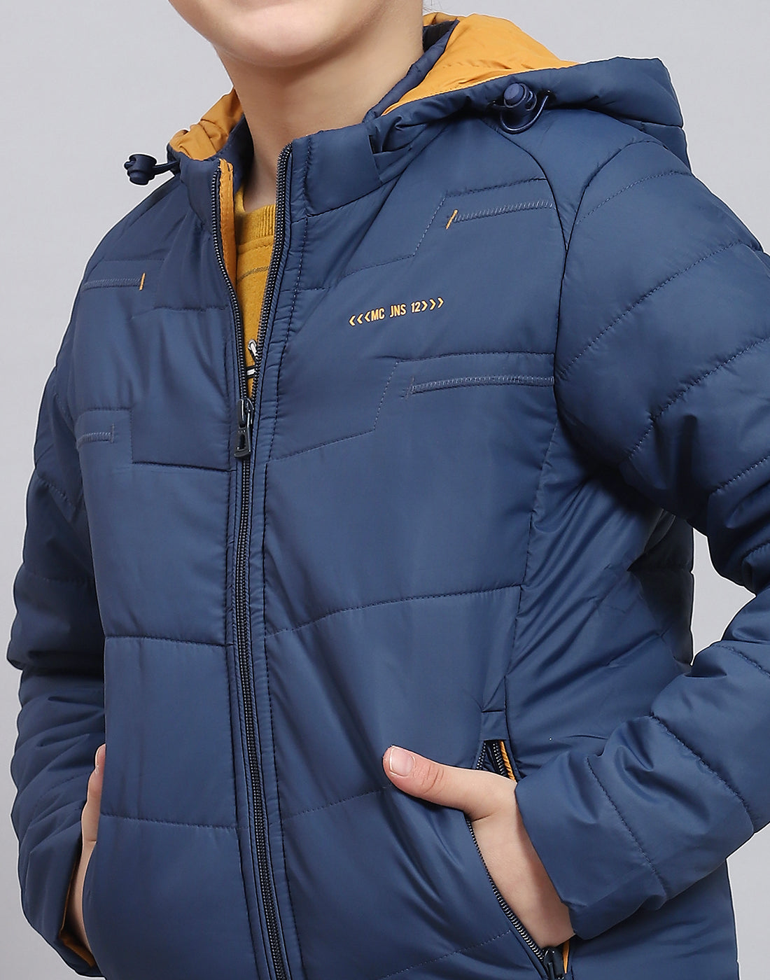 Boys Blue Solid Hooded Full Sleeve Boys Jacket