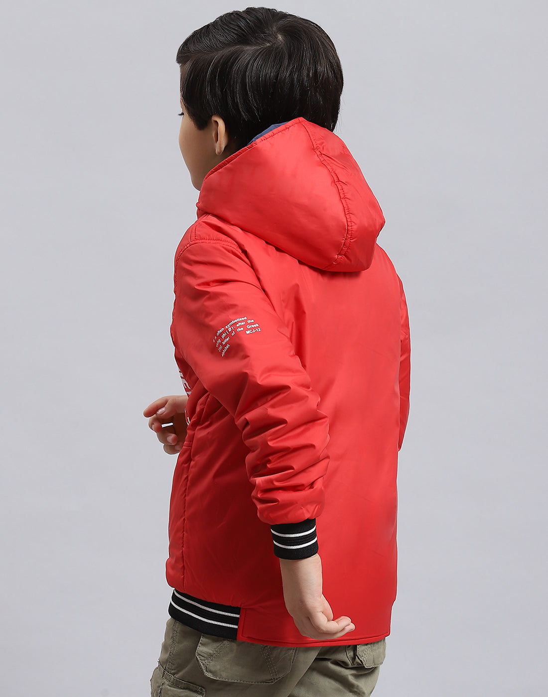 Boys Red Solid Hooded Full Sleeve Boys Jacket