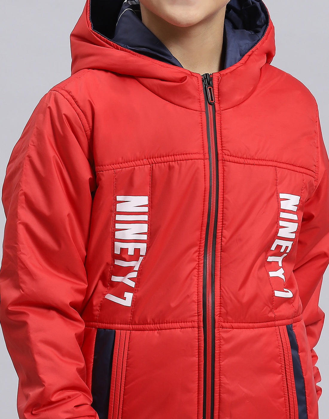 Boys Red Solid Hooded Full Sleeve Boys Jacket