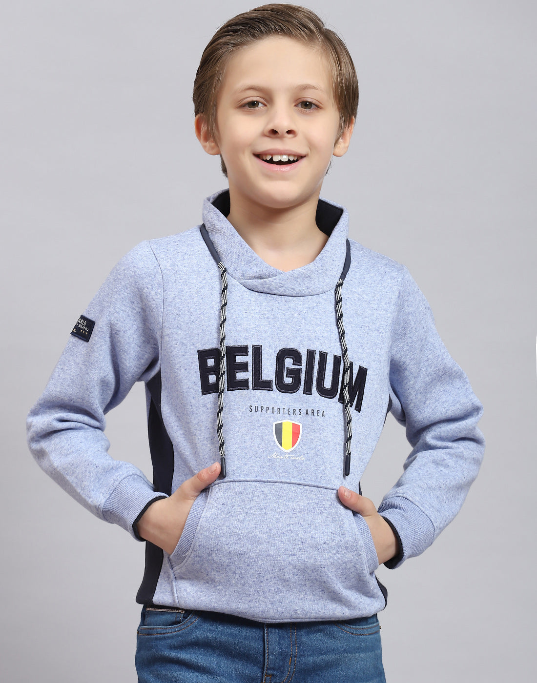 Boys Blue Printed F Neck Full Sleeve Sweatshirt