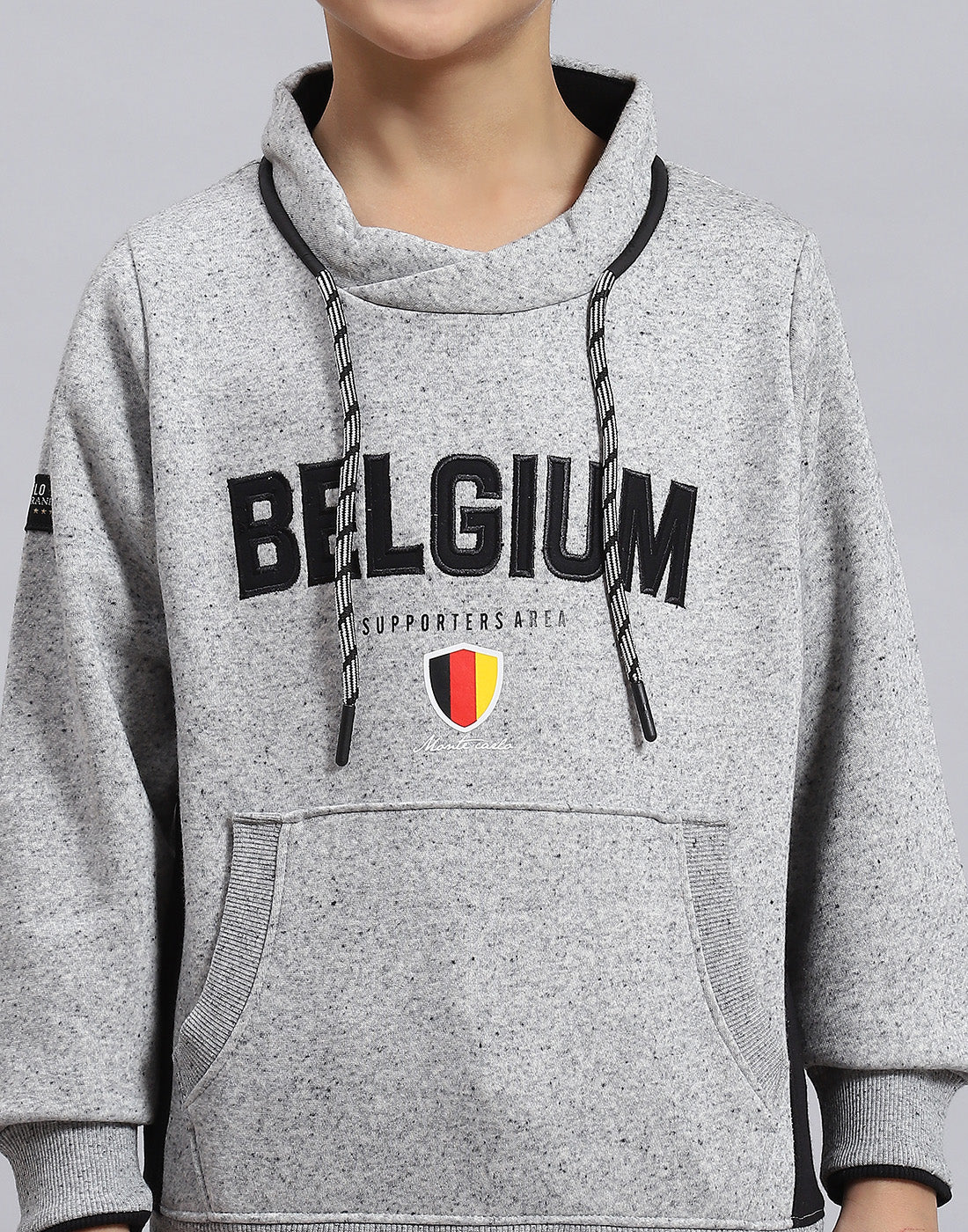 Boys Grey Melange Solid F Neck Full Sleeve Sweatshirt