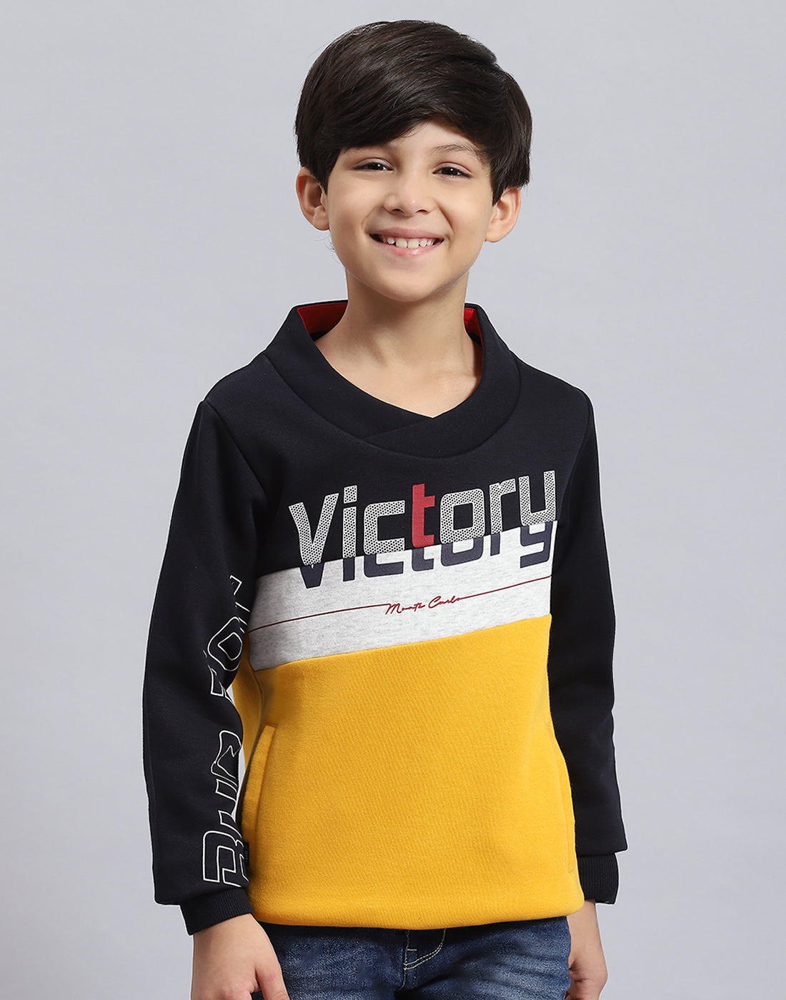 Boys Mustard Solid F Neck Full Sleeve Sweatshirt