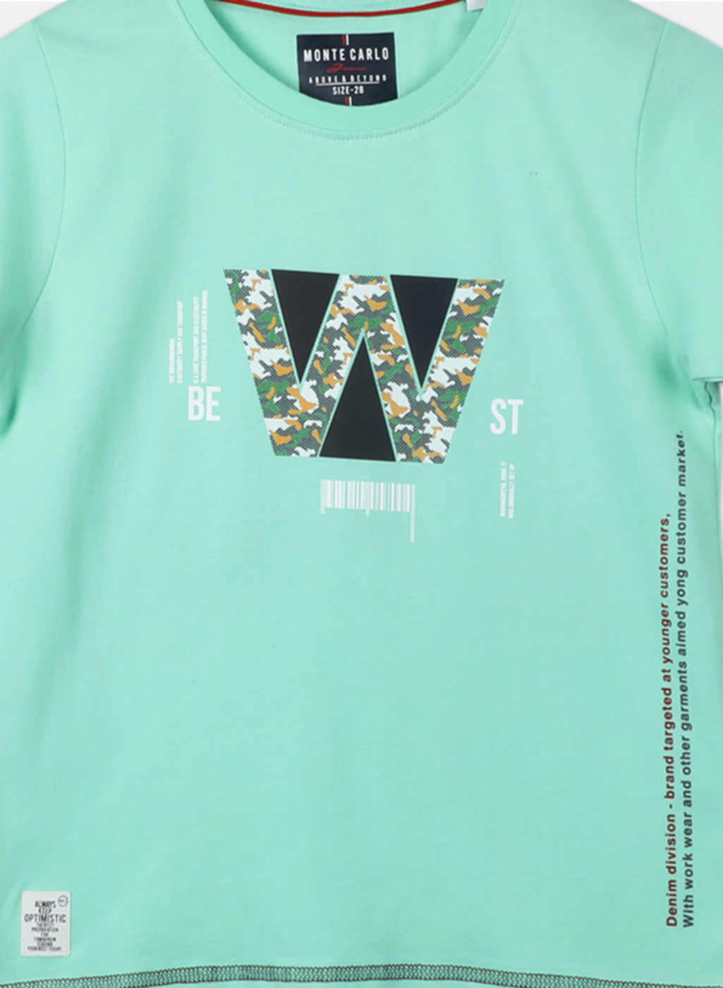 Boys Sea Green Printed T-Shirt