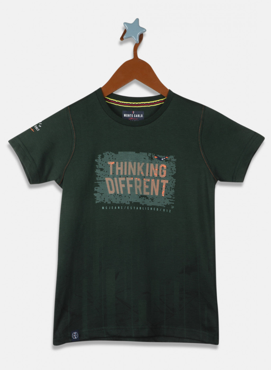 Boys Olive Printed T-Shirt