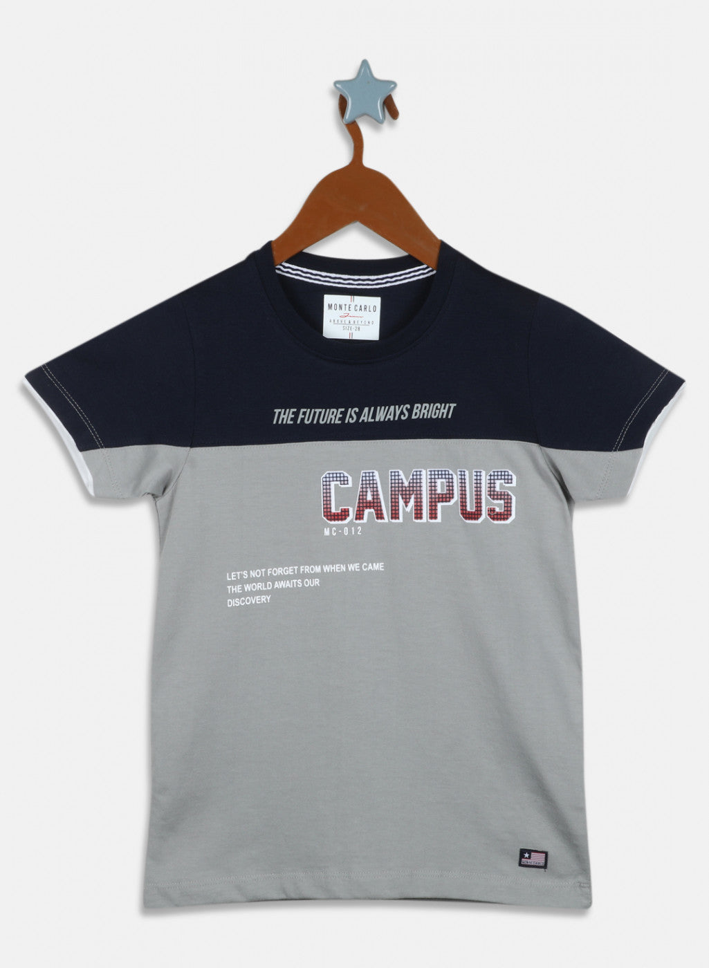 Boys Navy Blue & Grey Printed T-Shirt