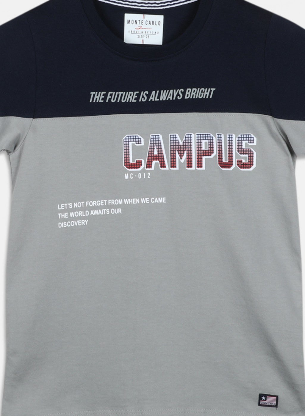 Boys Navy Blue & Grey Printed T-Shirt