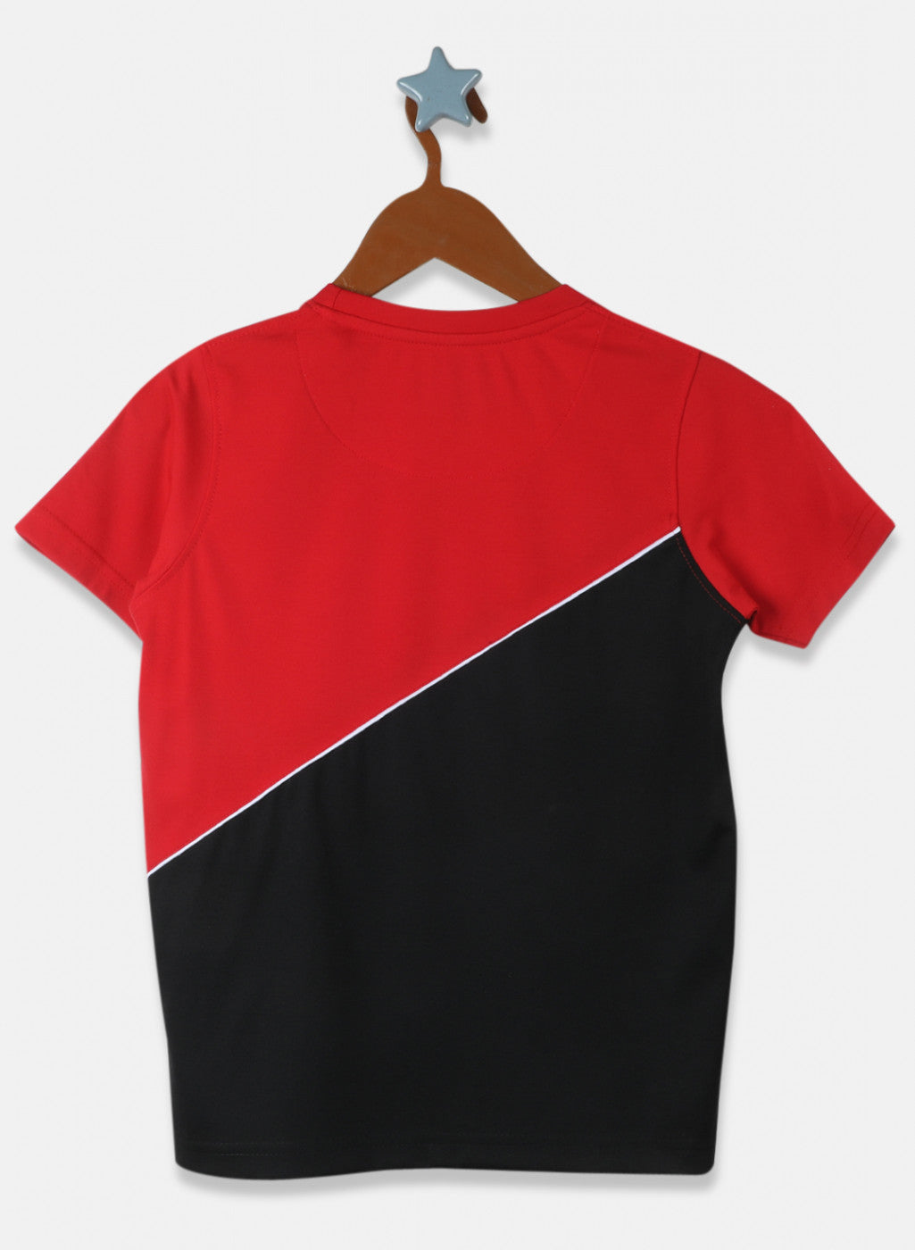 Boys Red & Navy Blue Printed T-Shirt