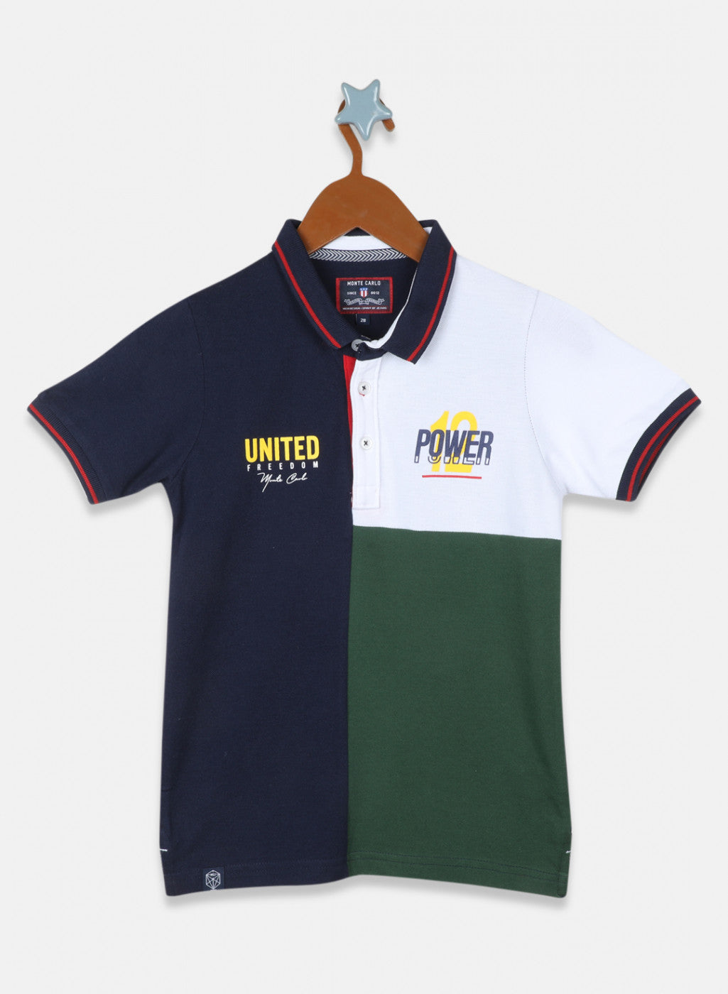 Boys Navy Blue & Green Printed T-Shirt