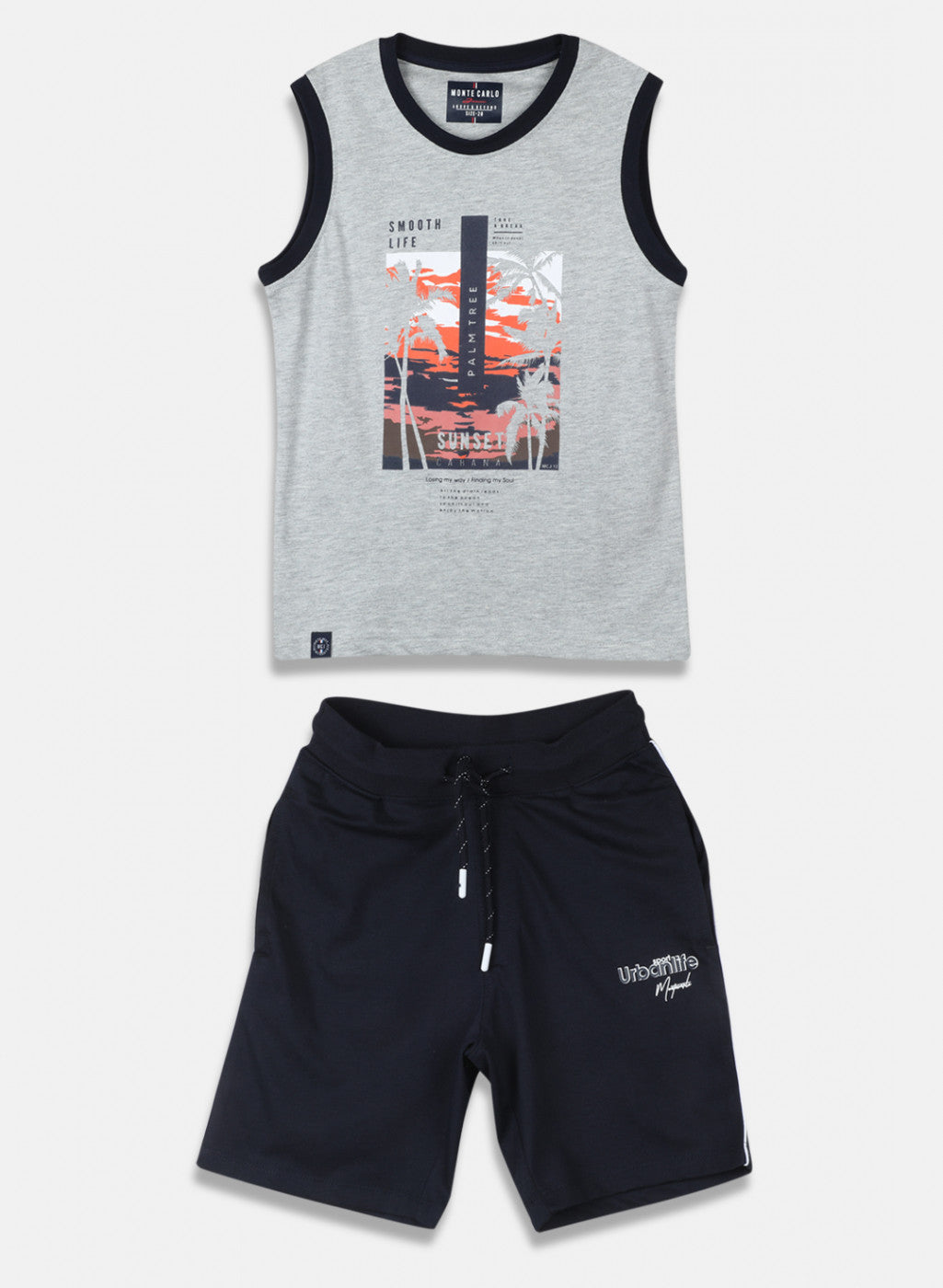 Boys Grey Printed Bermuda Set