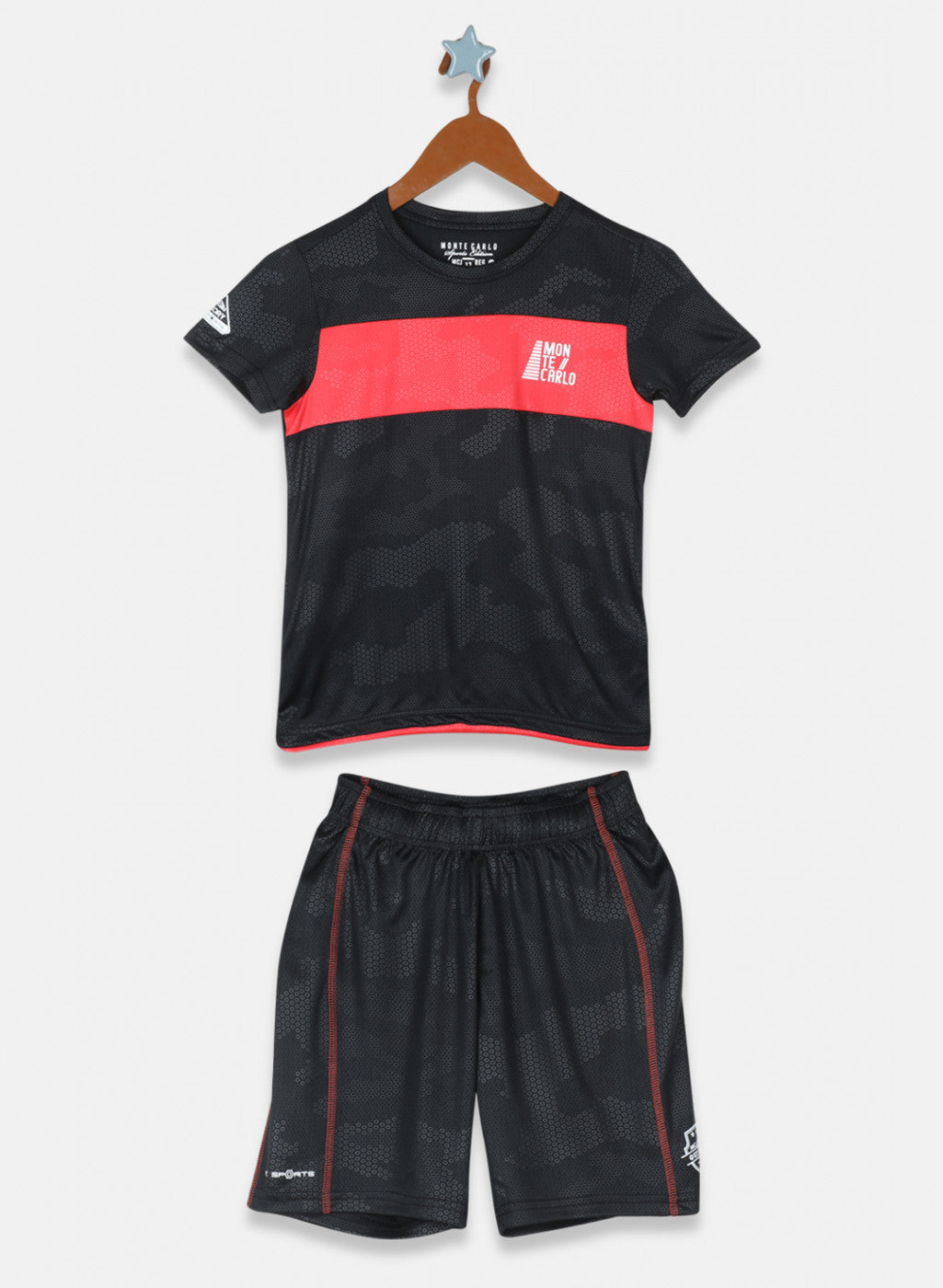Boys Black Printed Bermuda Set
