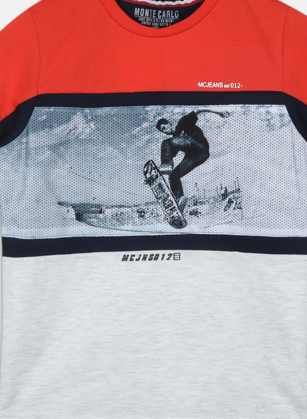 Boys Orange & NAvy Blue Printed Bermuda Set