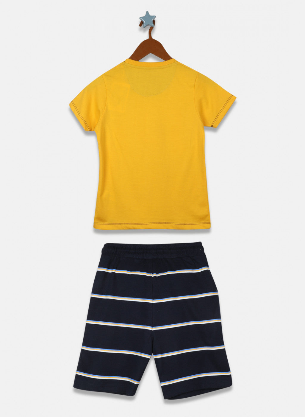 Boys Mustard & Navy Blue Printed Bermuda Set