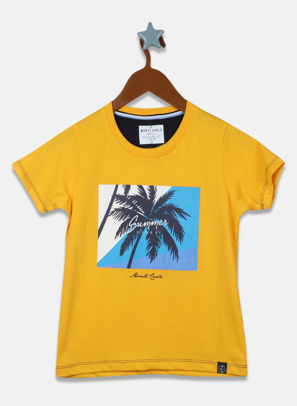 Boys Mustard & Navy Blue Printed Bermuda Set