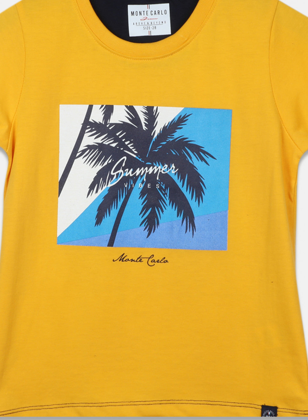 Boys Mustard & Navy Blue Printed Bermuda Set