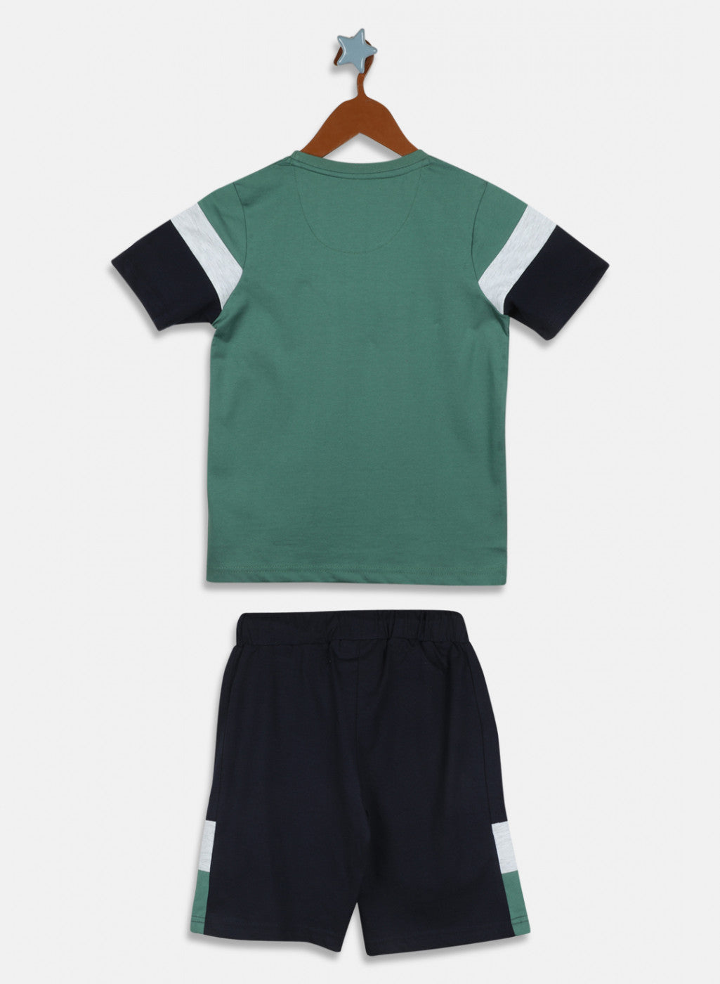 Boys Green & Navy Blue Printed Bermuda Set