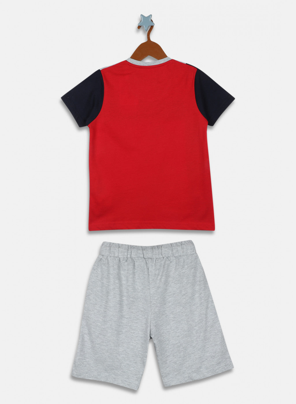 Boys Red & Grey Printed Bermuda Set