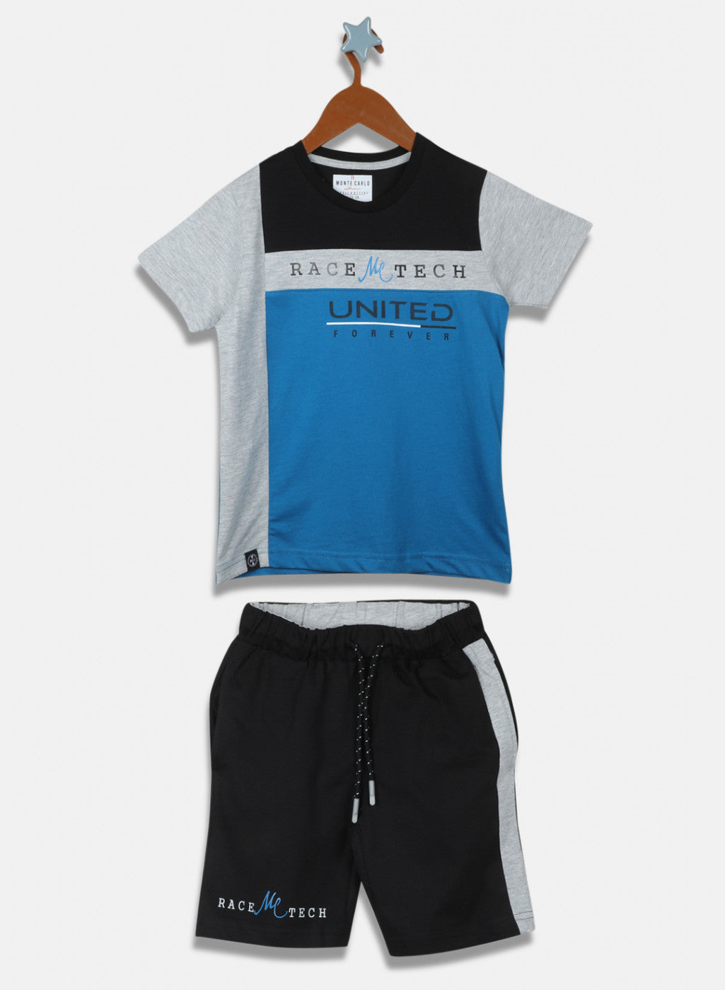 Boys Blue & Black Printed Bermuda Set