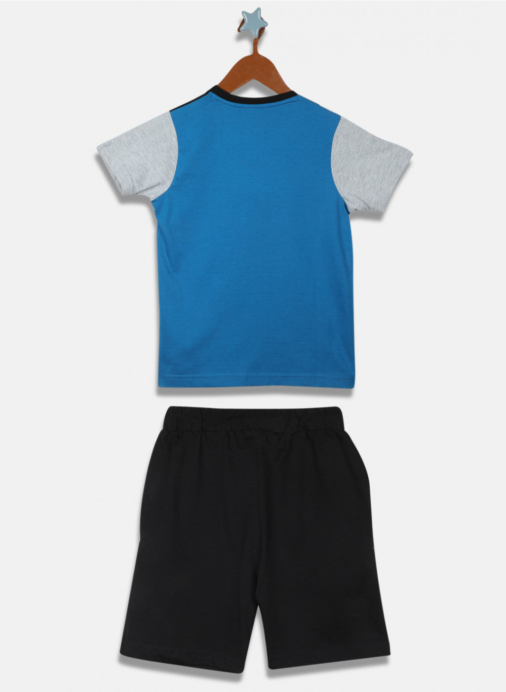 Boys Blue & Black Printed Bermuda Set