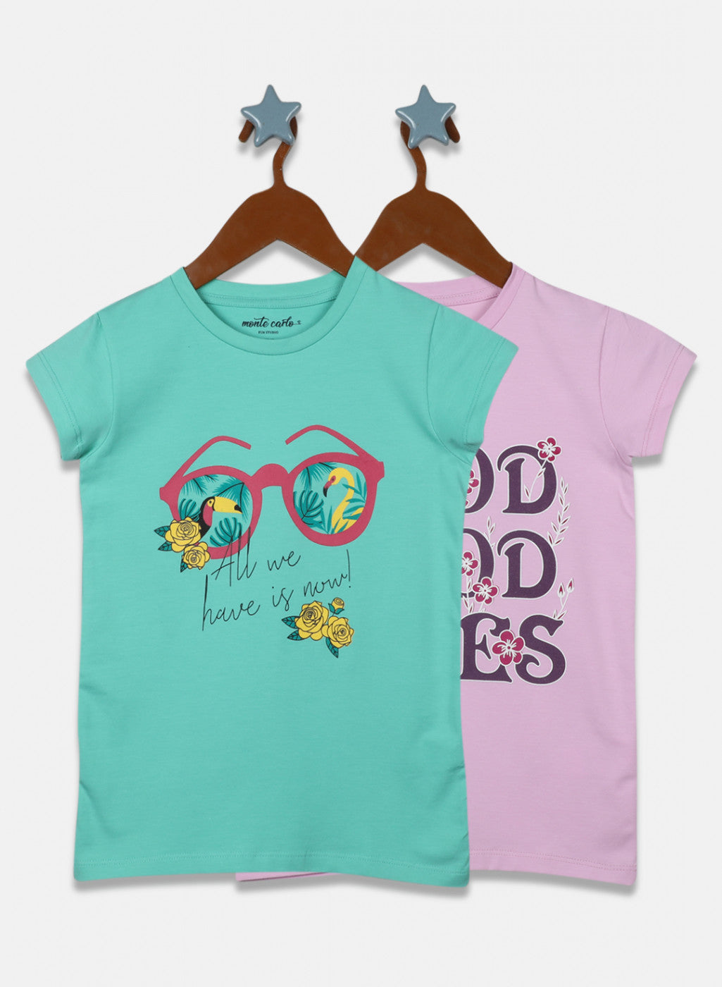 Girls Green & Purple Printed Top 2Pc Set