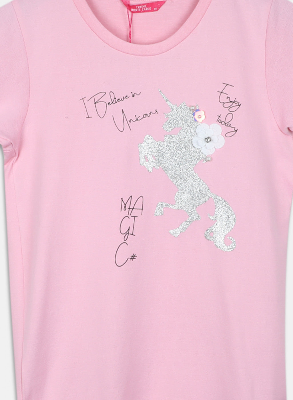 Girls Pink Printed Top