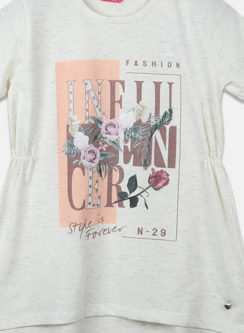 Girls Off White Printed Top