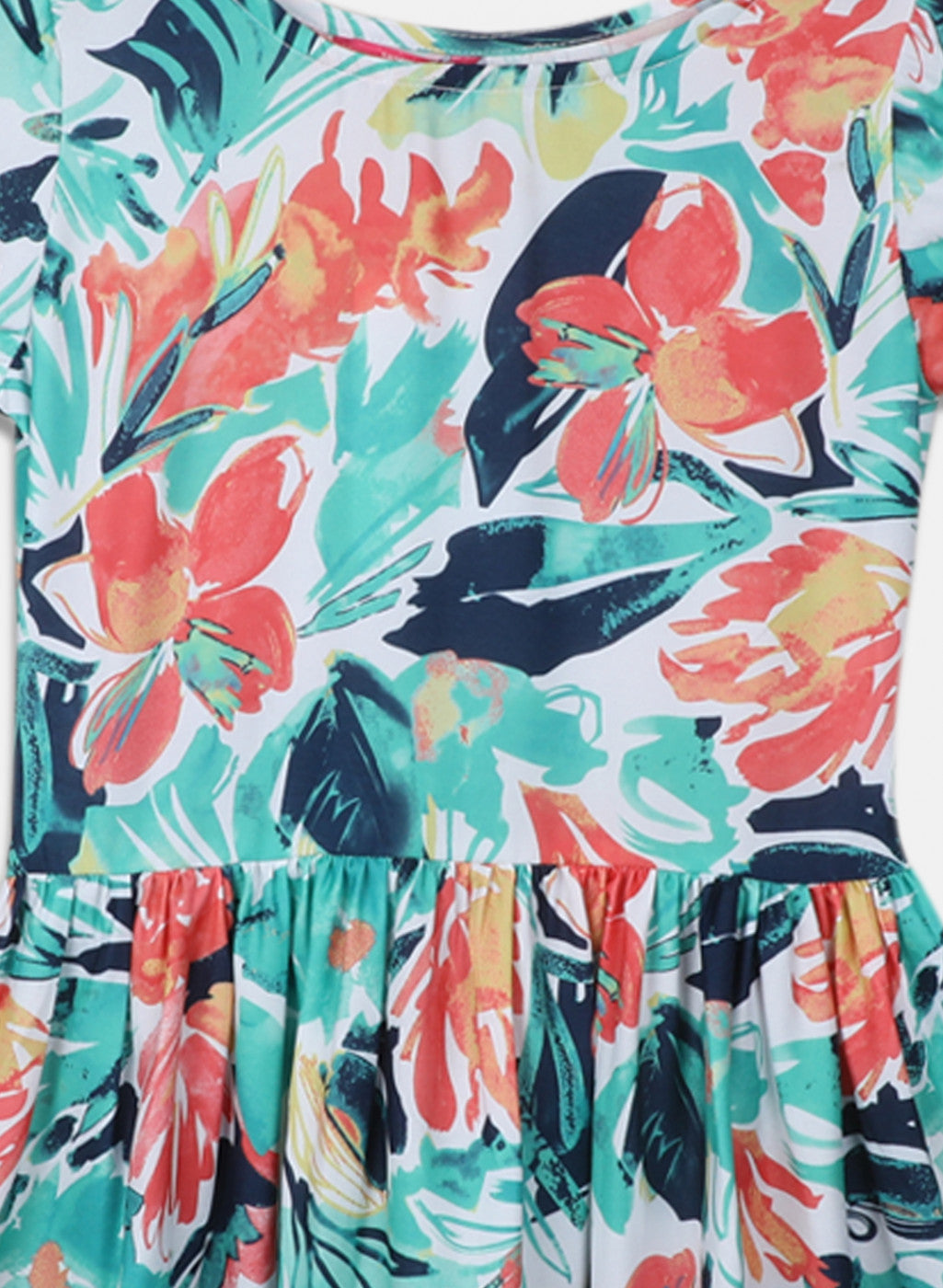 Girls Green Printed Dress