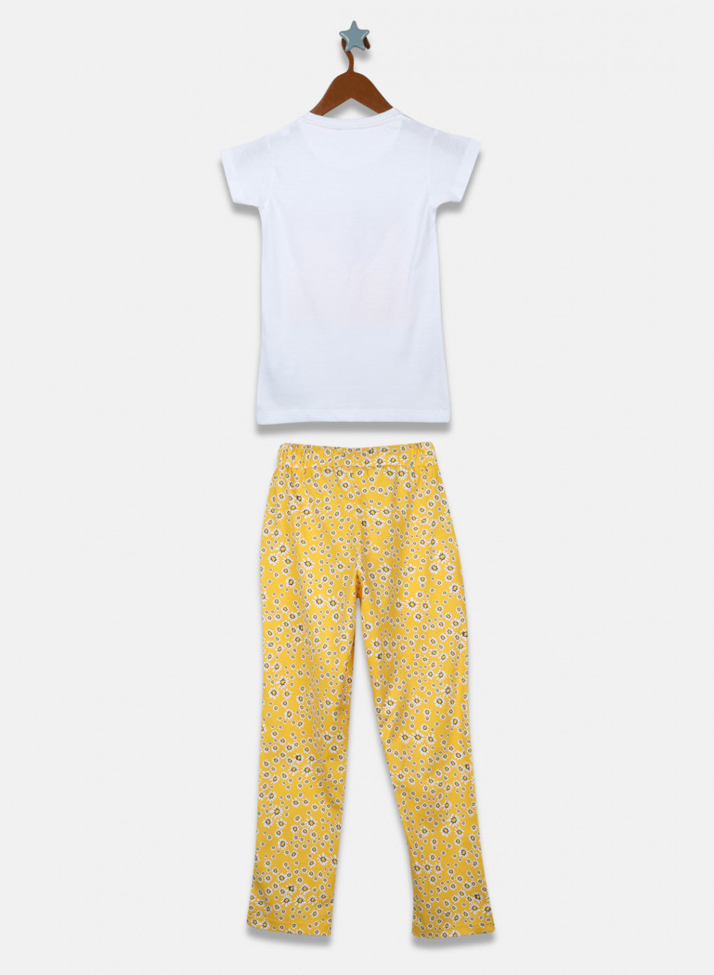 Girls White & Yellow Printed Lower Set