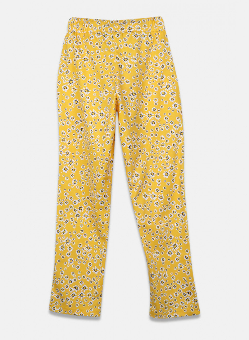 Girls White & Yellow Printed Lower Set